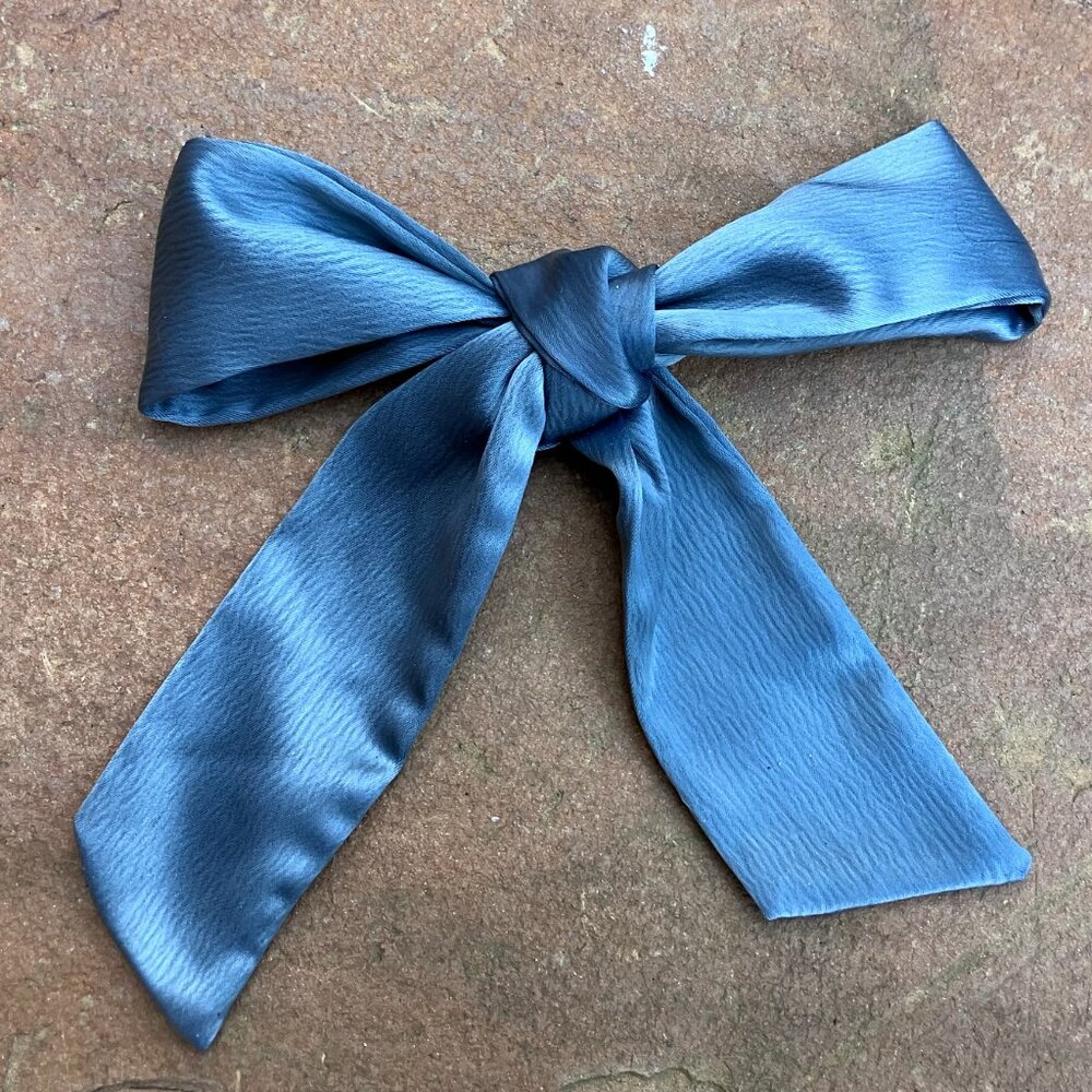 Grey Moire Silk Hair Ribbon Gray Hair Bow